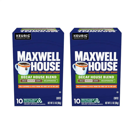 Maxwell House Decaf House Blend Medium Roast K-Cup Coffee Pods, 10 CT (Pack of 2)