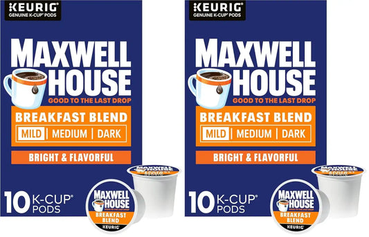 Maxwell House Breakfast Blend Mild Roast K-Cup Coffee Pods, 10 ct Box (Pack of 2)